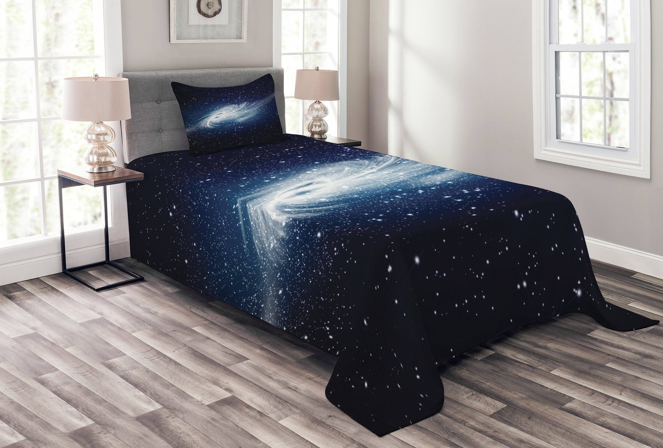 Abakuhaus, Milchstraße-Galaxie Set Nebel Tagesdecke mit Waschbar, Kissenbezügen Weltraum