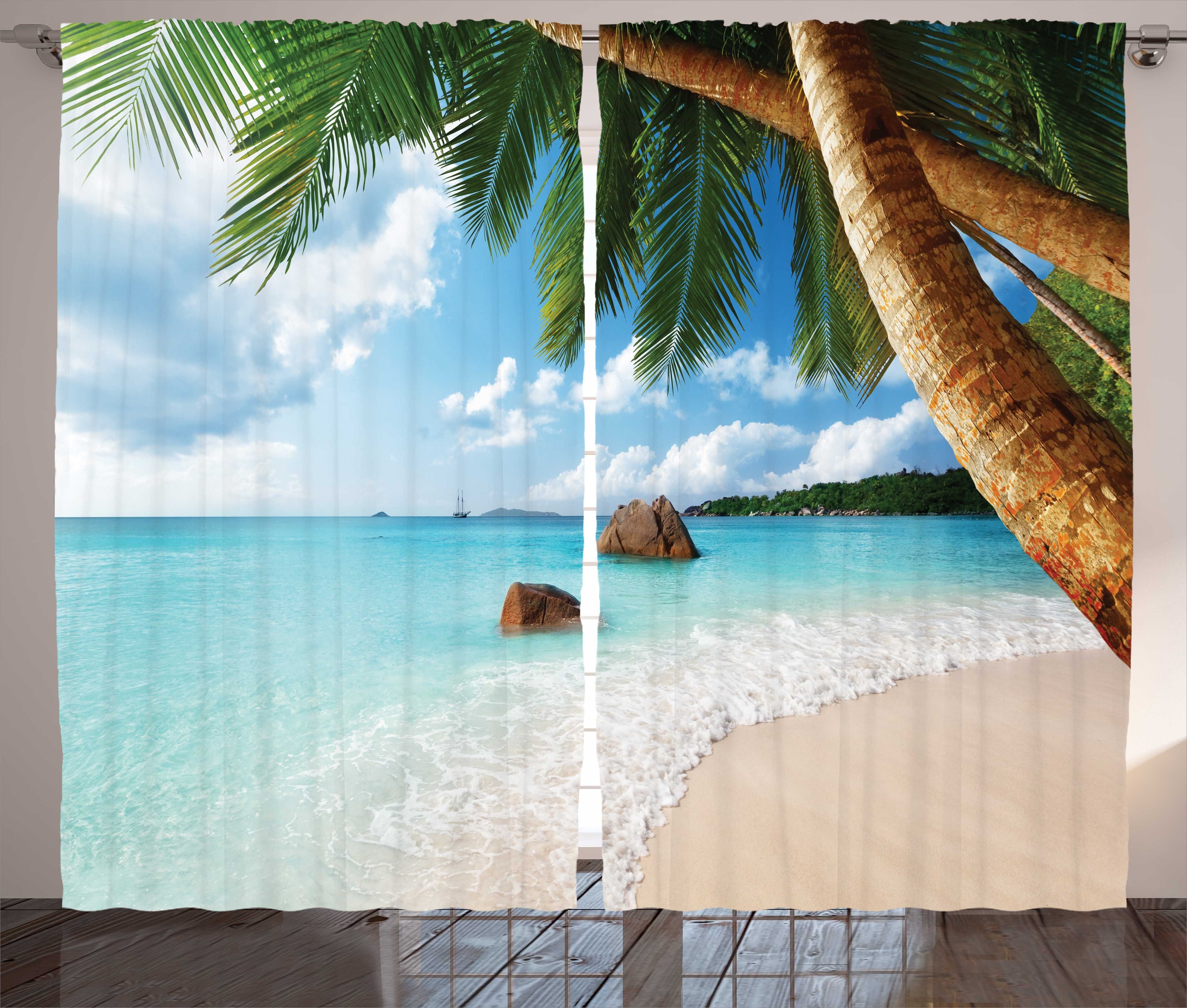 Gardine Schlafzimmer Kräuselband Vorhang Palme und Haken, mit Schlaufen Abakuhaus, Exotische Strand Ozean
