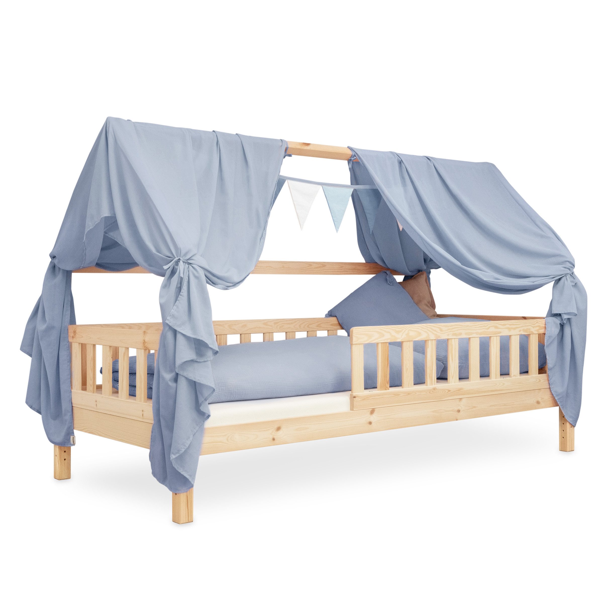 Ehrenkind Betthimmel Deko Hausbett, Kinderzimmer-Deko-Set (Kinderzimmer Deko), Betthimmel & Wimpelkette für magische Momente, hochwertige Materialien
