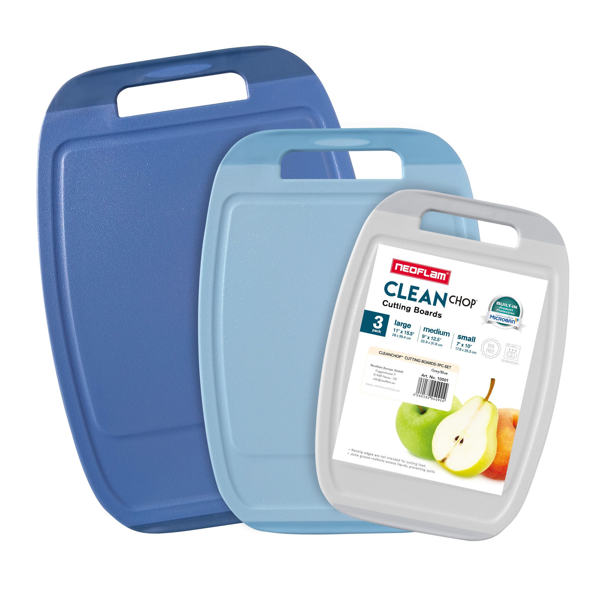 NEOFLAM® Schneidebrett BiJu Antibakterielles Schneidebrettset, 3tlg. Grau/Hellblau/Marineblau, Kunststoff (PP), (3-St)