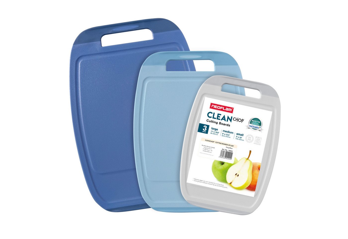 NEOFLAM® Schneidebrett BiJu Antibakterielles Schneidebrettset, 3tlg. Grau/Hellblau/Marineblau, Kunststoff (PP), (3-St)