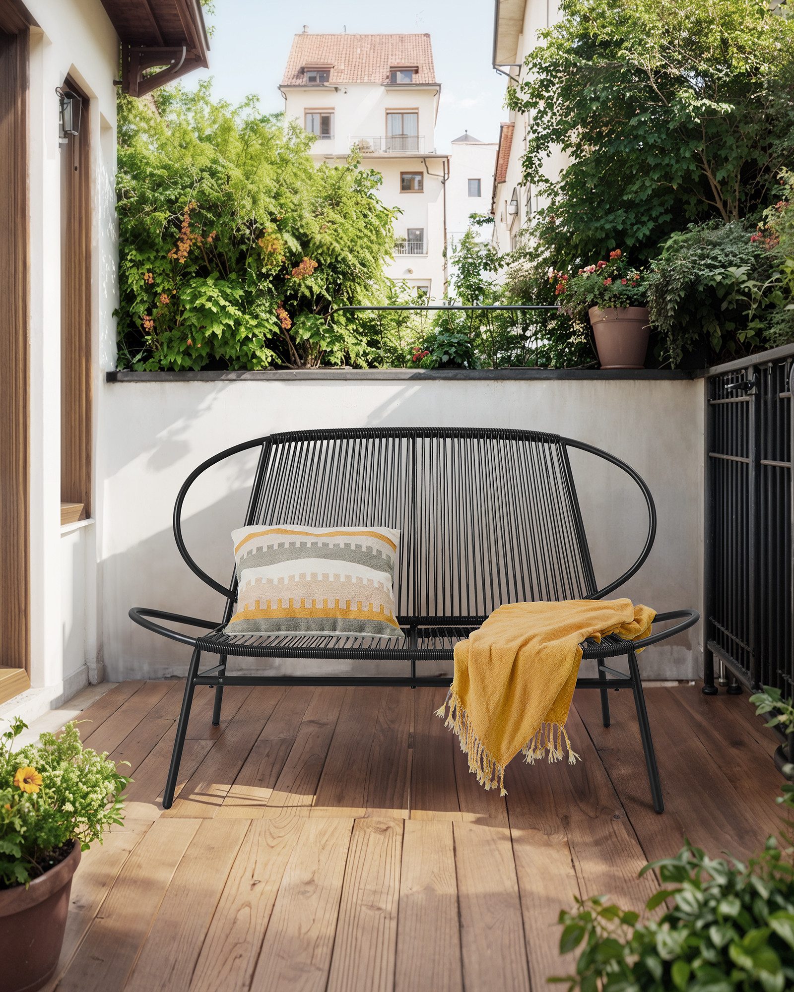 SONGMICS Gartenlounge-Set, (4-tlg., 2 Stühle, 1 Beistelltisch, 1 Gartenbank), Balkonmöbel, Gartenmöbel-Set, aus PE-Polyrattan, Outdoor