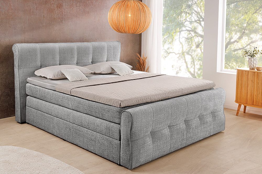 riess-ambiente Boxspringbett SIGNUM 180x200cm grau Chenille - inkl. Topper, günstig online kaufen
