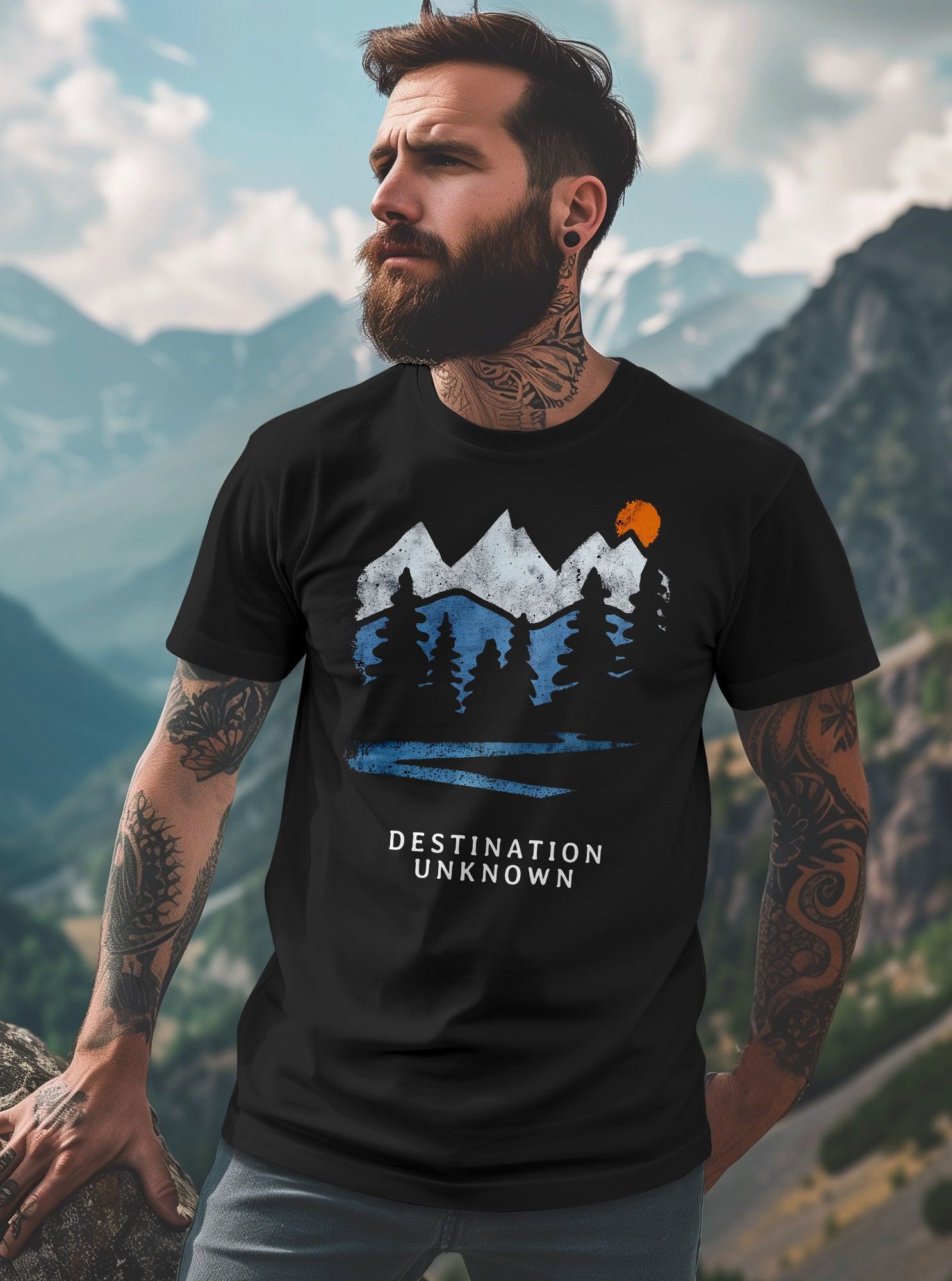 Neverless Print-Shirt Herren T-Shirt Prinstshirt Berge Wandern Adventure Outdoor mit Print