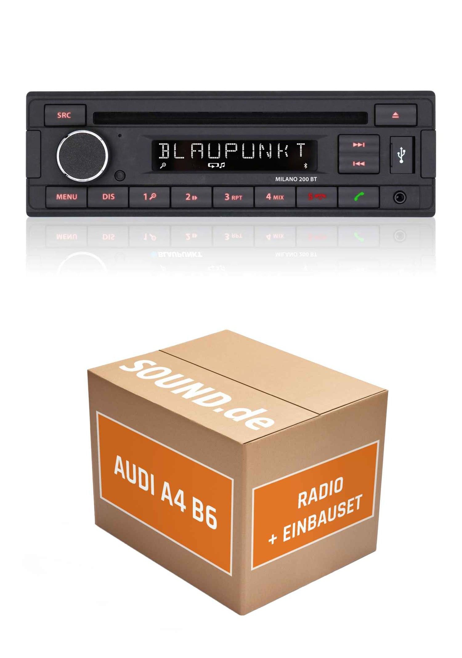 JUST SOUND best choice for caraudio Einbauset Blaupunkt Milano 200 BT für Audi A4 B6 + Symphony + Bose Sw Autoradio (RDS, AM/FM Radio, Animiertes Display, Bluetooth, AUX Eingang, 1 DIN)