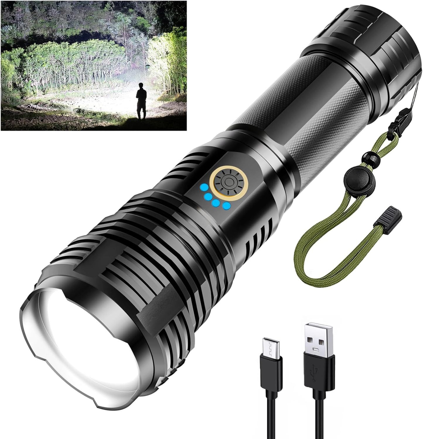 FELIXLEO LED Taschenlampe LED Taschenlampe Aufladbar 600000 Lumen XHP70 2 IPX7 Wasserdicht (1-St)