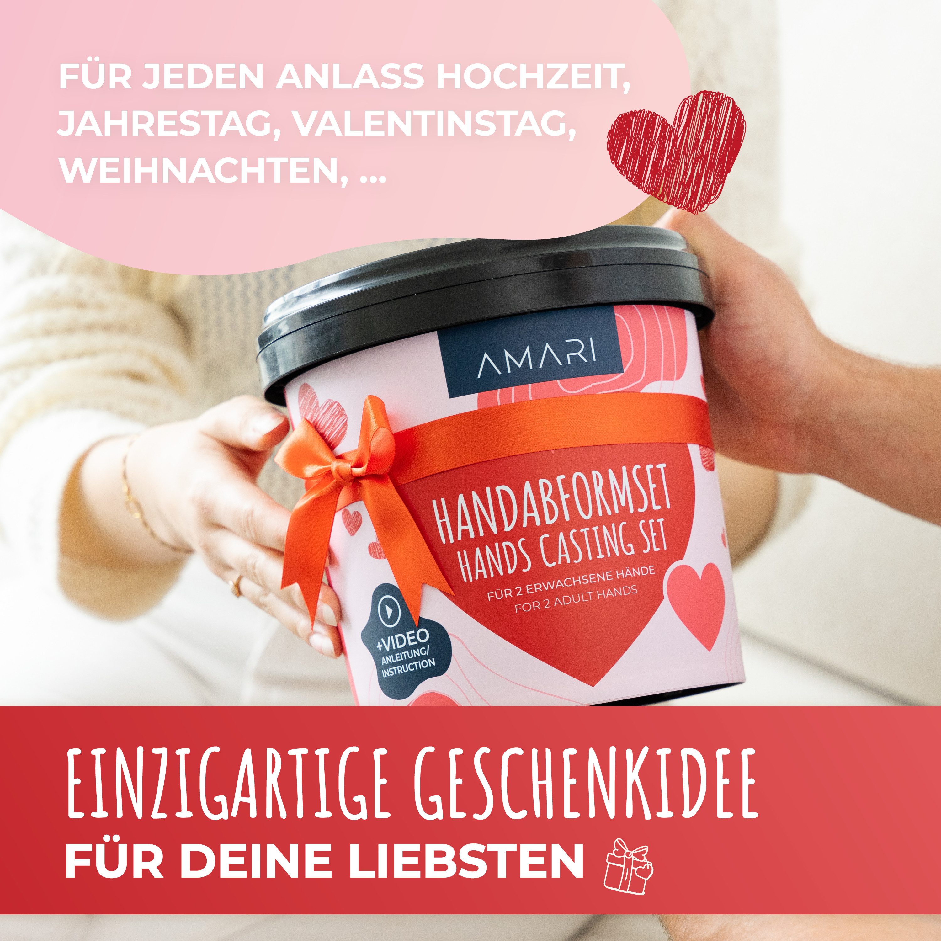 Amari Handabdruck-Set Geschenkidee für Paare - 3D Gipsabdruck, Komplettset, als romantisches Geschenk für Valentinstag, Jahrestag & Hochzeit