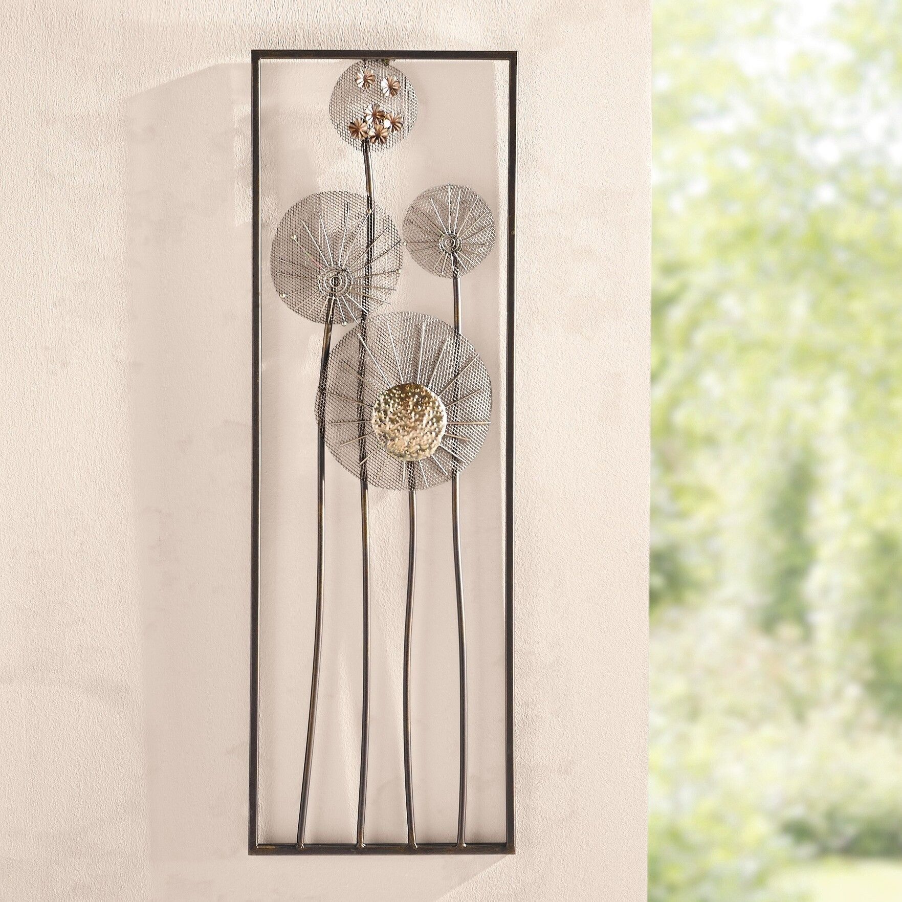 Dekoleidenschaft Wandbild "Flowers" 3D Metall Wanddeko, Rost-Optik & gold, 30x90 cm, Wandschmuck, Blüten, Metallbild, Wanddekoobjekt