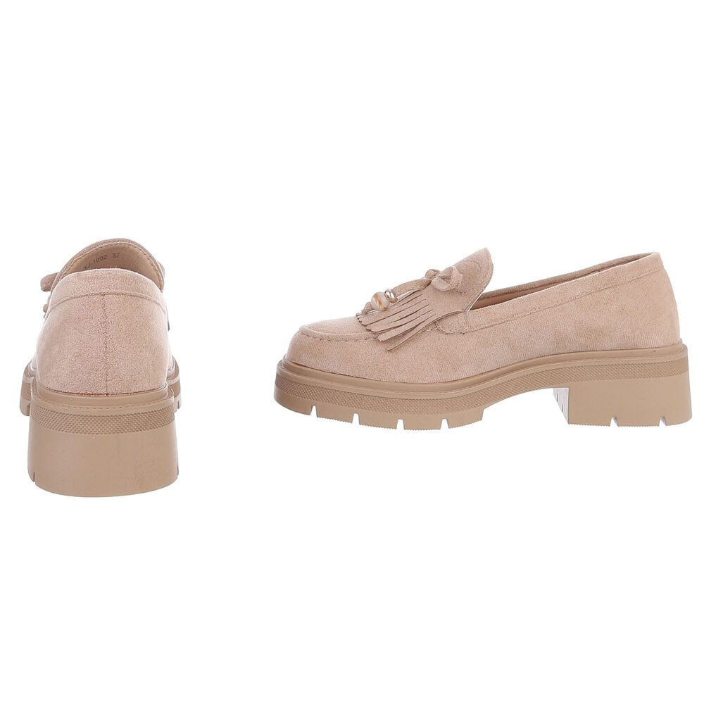 Ital-Design Elegante Damen Mokassin mit Fransen und Details Slipper (91154489) Blockabsatz Mokassins in Hellbraun – Bild 5 von 5