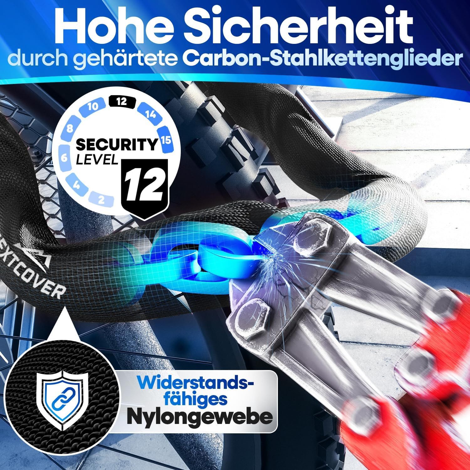 Nextcover Kettenschloss Fahrradschloss mit Zahlencode - Sicherheitsverschluss