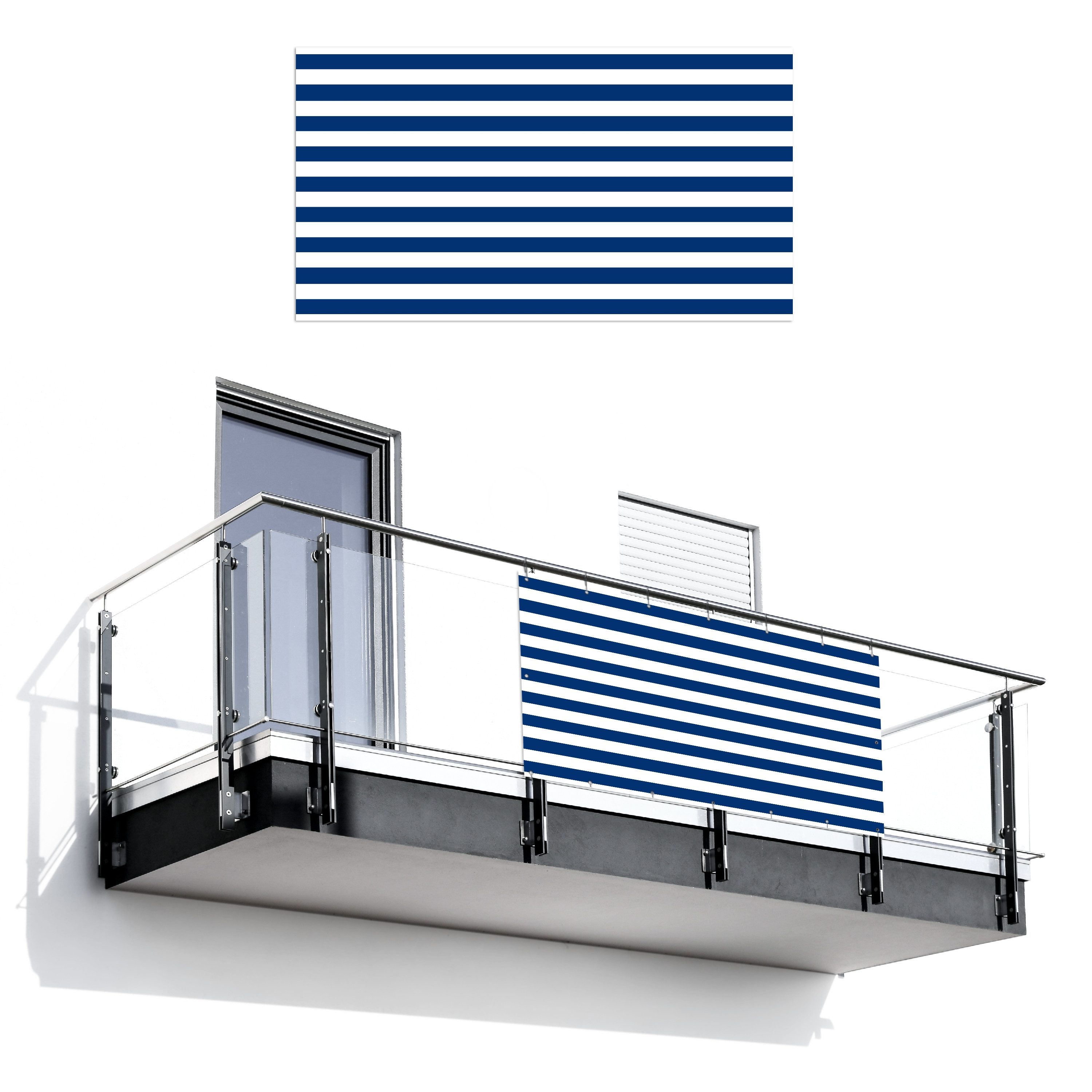 MuchoWow Balkonsichtschutz Muster - Streifen - Blau - Dunkel (1-St) Balkon Sichtschutz, Windschutz, 200x90 cm
