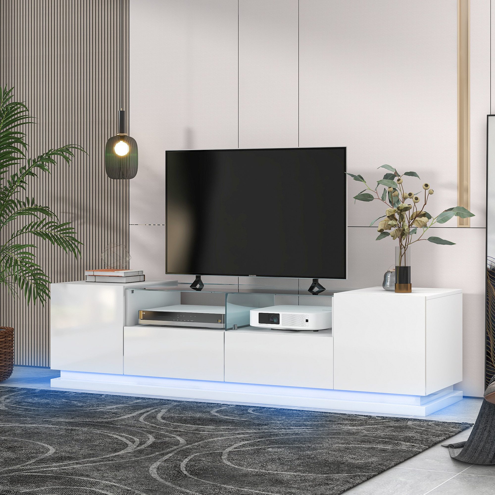 BlingBin TV-Schrank Fernsehschrank TV-Lowboard (1er Set, 1-St., Schrank mit LED) mit 2 Schubladen und 2 Türen, mehrfarbigen LED-Lichteffekten