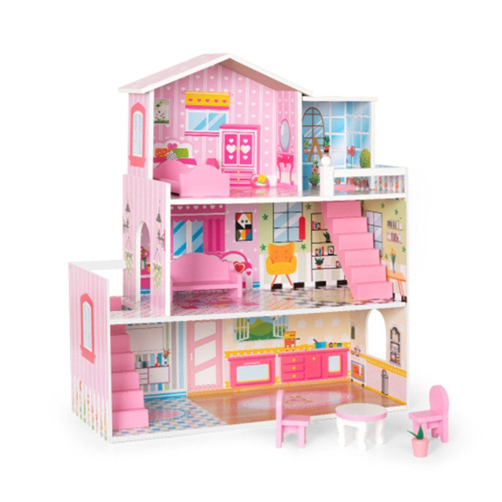 Puppenhaus Hölzernes Puppenhaus mit Zubehör für Puppen zwischen 7-12 cm