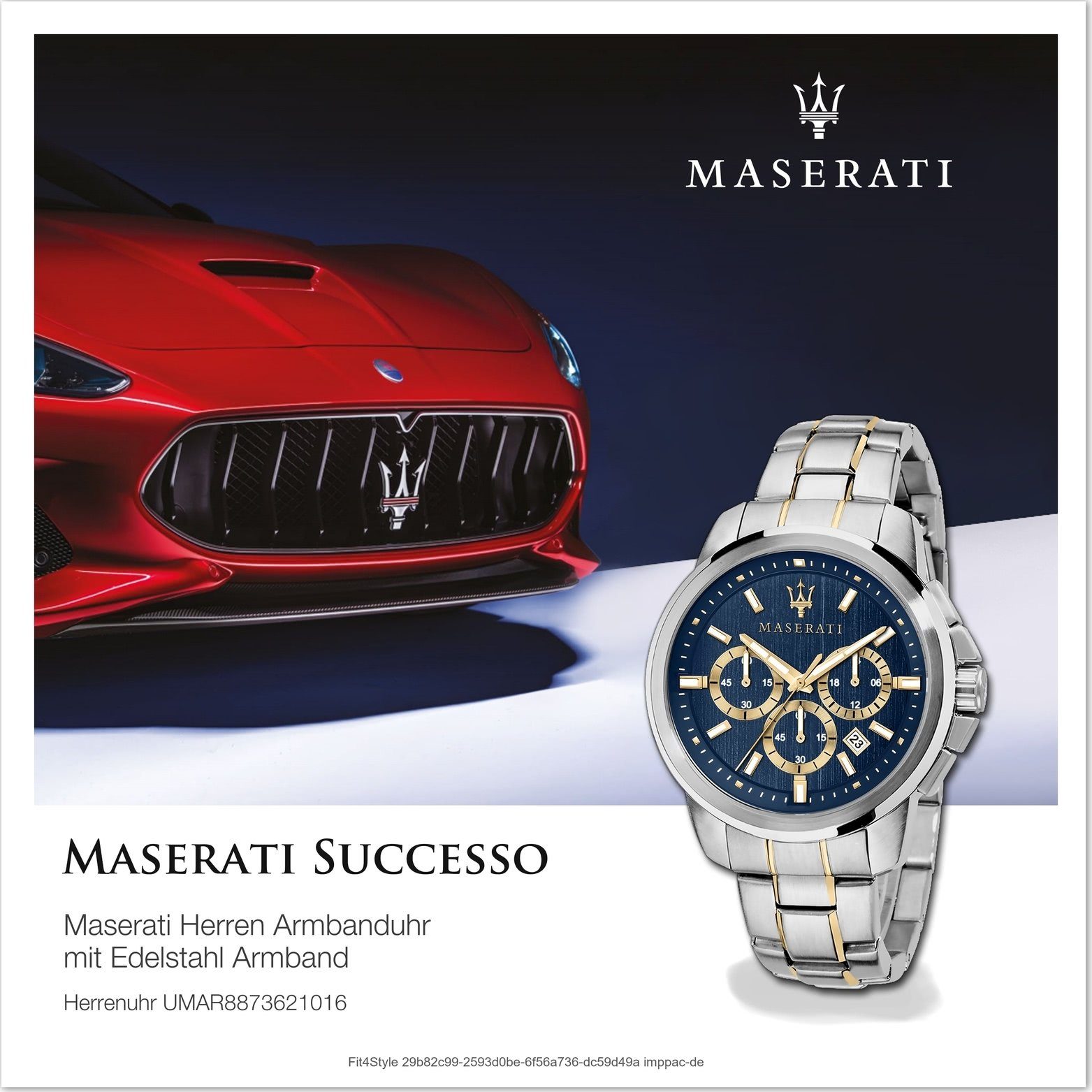 Edelstahl Armband-Uhr, Herrenuhr Chronograph MASERATI Maserati (ca. Edelstahlarmband, Gehäuse, blau rundes 52x44mm) groß