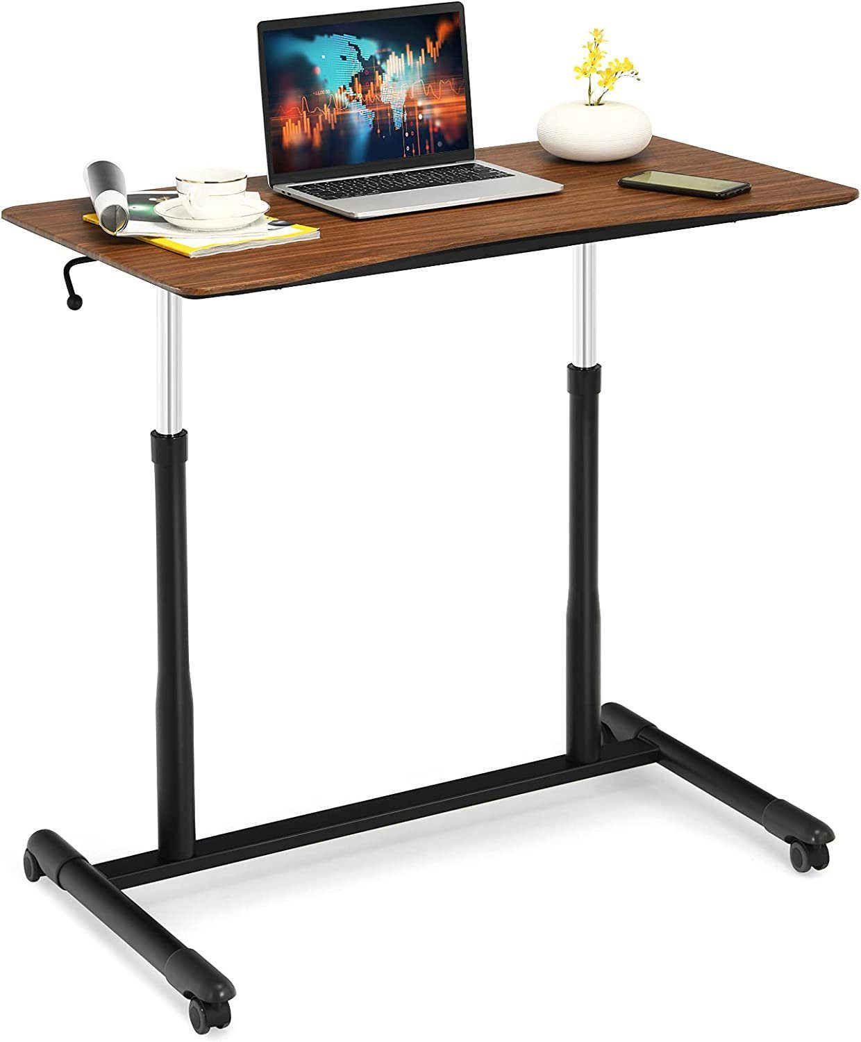 KOMFOTTEU Laptoptisch PC Tisch, mit Handkurbel, belastbar bis 30 kg braun