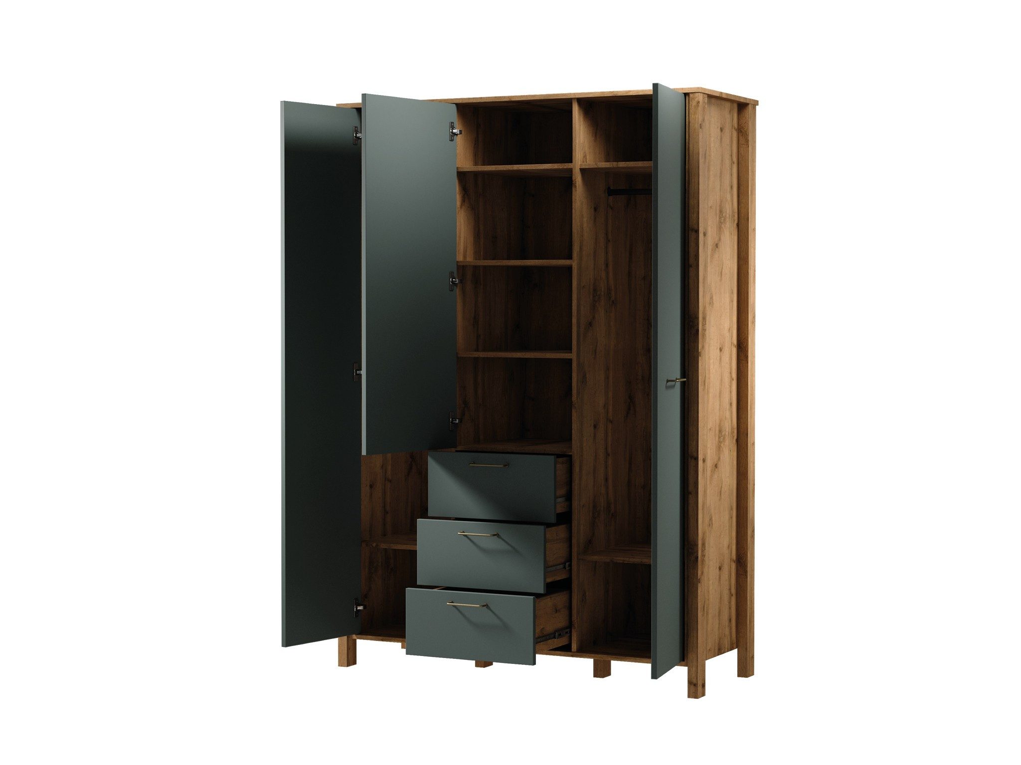Xlmoebel Kleiderschrank XLMOEBEL Garderobenschrank in Grün mit goldenen Griffen und Schubladen (1-St., Garderobenschrank Grün mit Schubladen) Made in Europa
