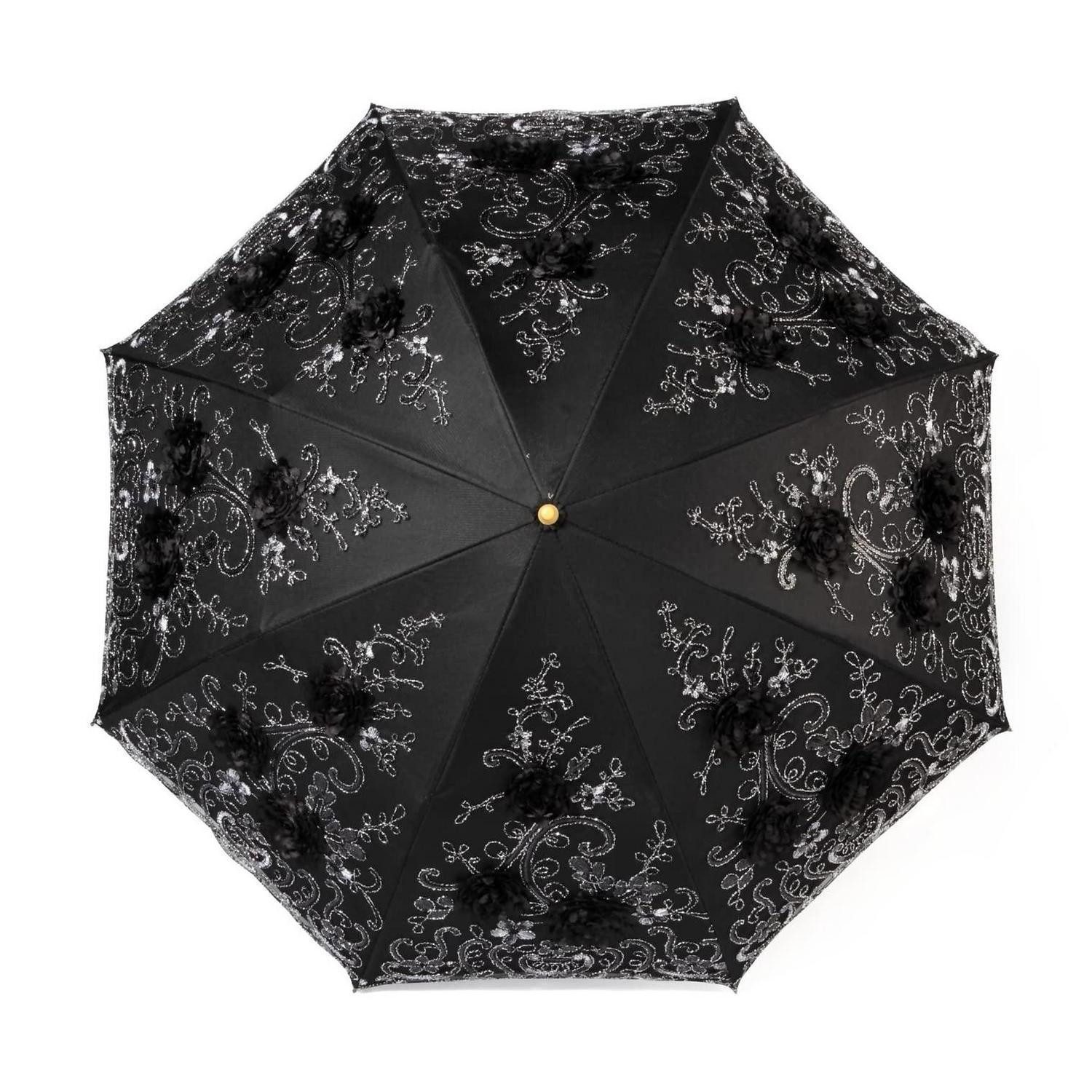 LuxusKollektion Taschenregenschirm Damen Sonnenschirm Spitze Schwarz