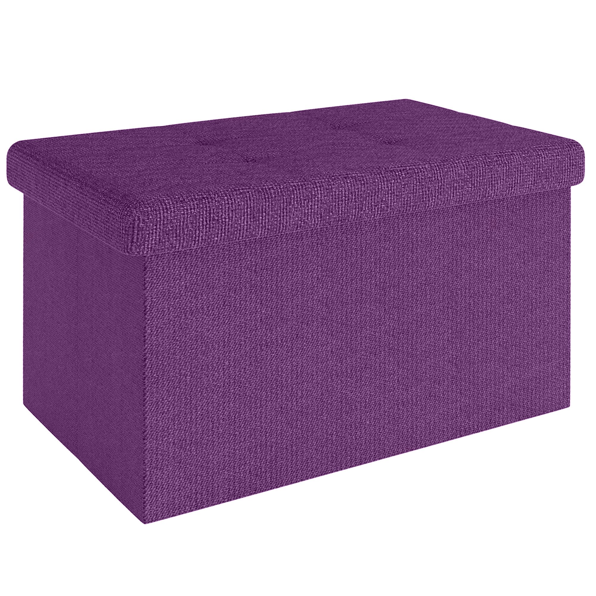 Intirilife Sitzhocker (Sitzwürfel mit Stauraum 49x30x30 cm in NEBEL LILA - Fußablage), Faltbare Sitzbank - aus Stoff mit Mulden - Aufbewahrungsbox Truhe