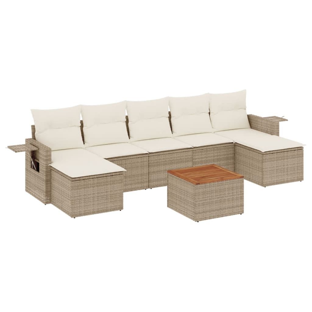 Gartenlounge-Set 8-tlg. Garten-Sofagarnitur mit Kissen Beige Poly Rattan
