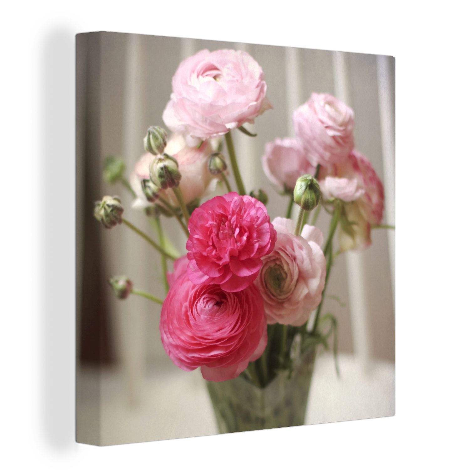 OneMillionCanvasses® Leinwandbild Rosa Butterblumen auf einem unscharfen Hintergrund, (1 St), Leinwand Bilder für Wohnzimmer Schlafzimmer