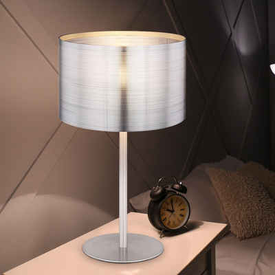 etc-shop LED Tischleuchte, Leuchtmittel inklusive, Warmweiß, Nachtischleuchte Tischlampe Wohnzimmer Metallic Look silber D 23 cm