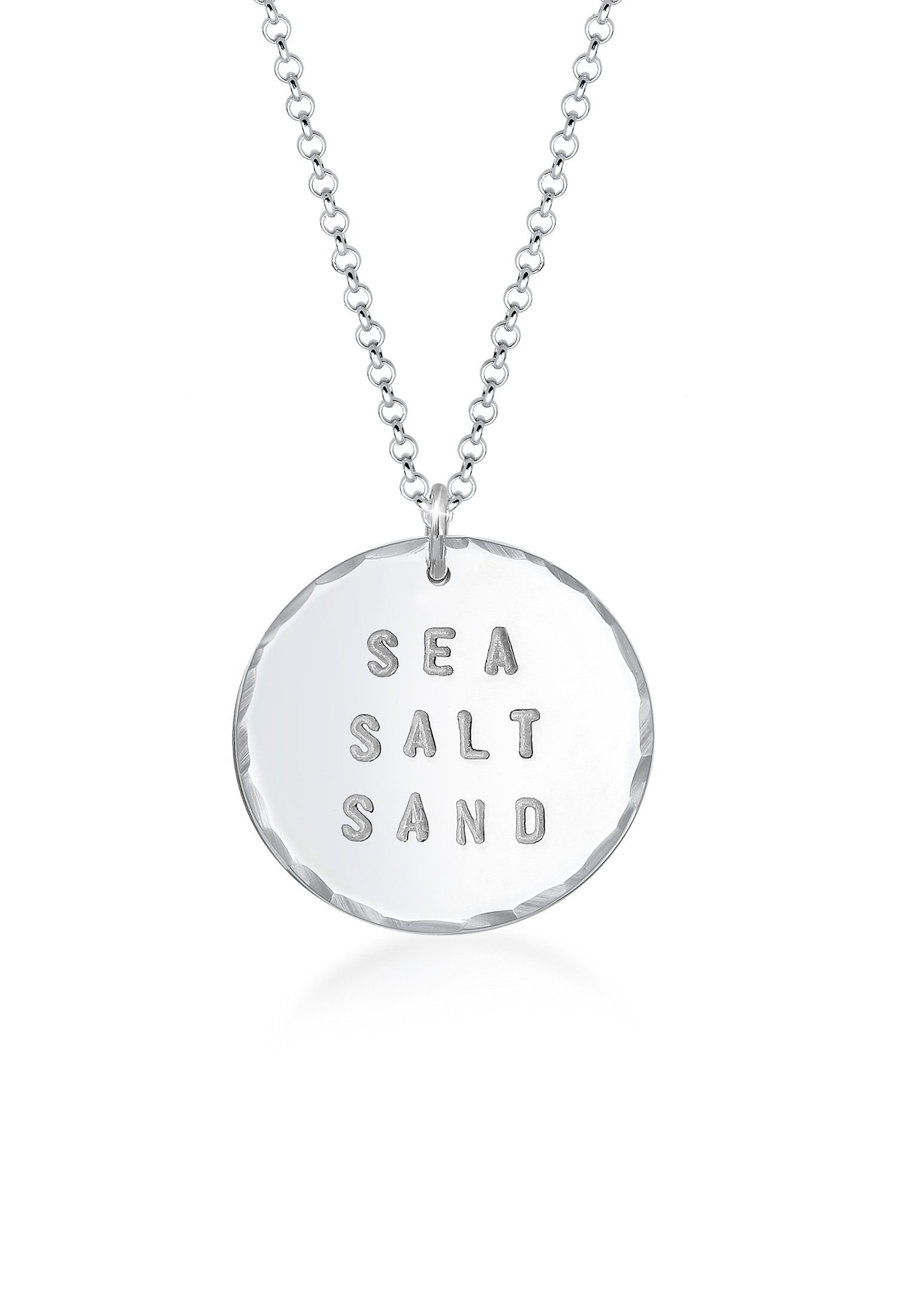 Kette Sommer mit Sea Anhänger Plättchen 925 Wording Salt Silber Sand Elli
