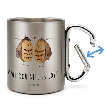 Mr. & Mrs. Panda Tasse Eulen Liebe - Transparent - Geschenk, Becher, Liebesgeschenk, Tasse, Edelstahl, Karabinerhaken