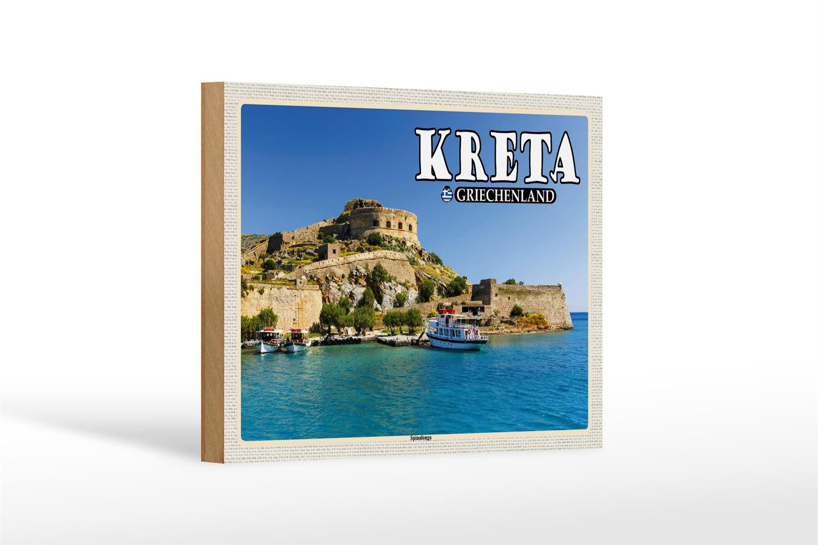 Holzbild Reise 18x12 cm Kreta Griechenland Spinalonga Insel