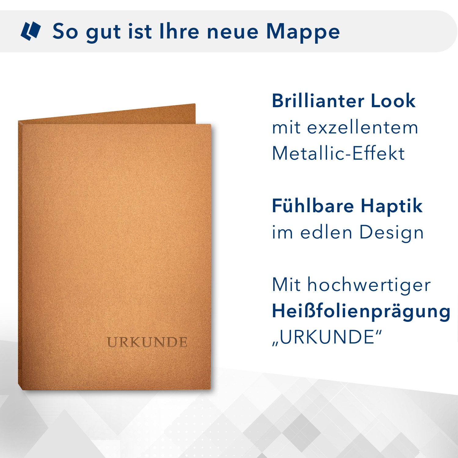 STRATAG Organisationsmappe Urkundenmappen Esclusiva® Basic-plus - 5 Stück 2-tlg Metallic-Effekt (Set, 5-St., Metallic-Karton mit hochwertiger Prägung URKUNDE), direkt vom Hersteller STRATAG - handgefertigt in Deutschland
