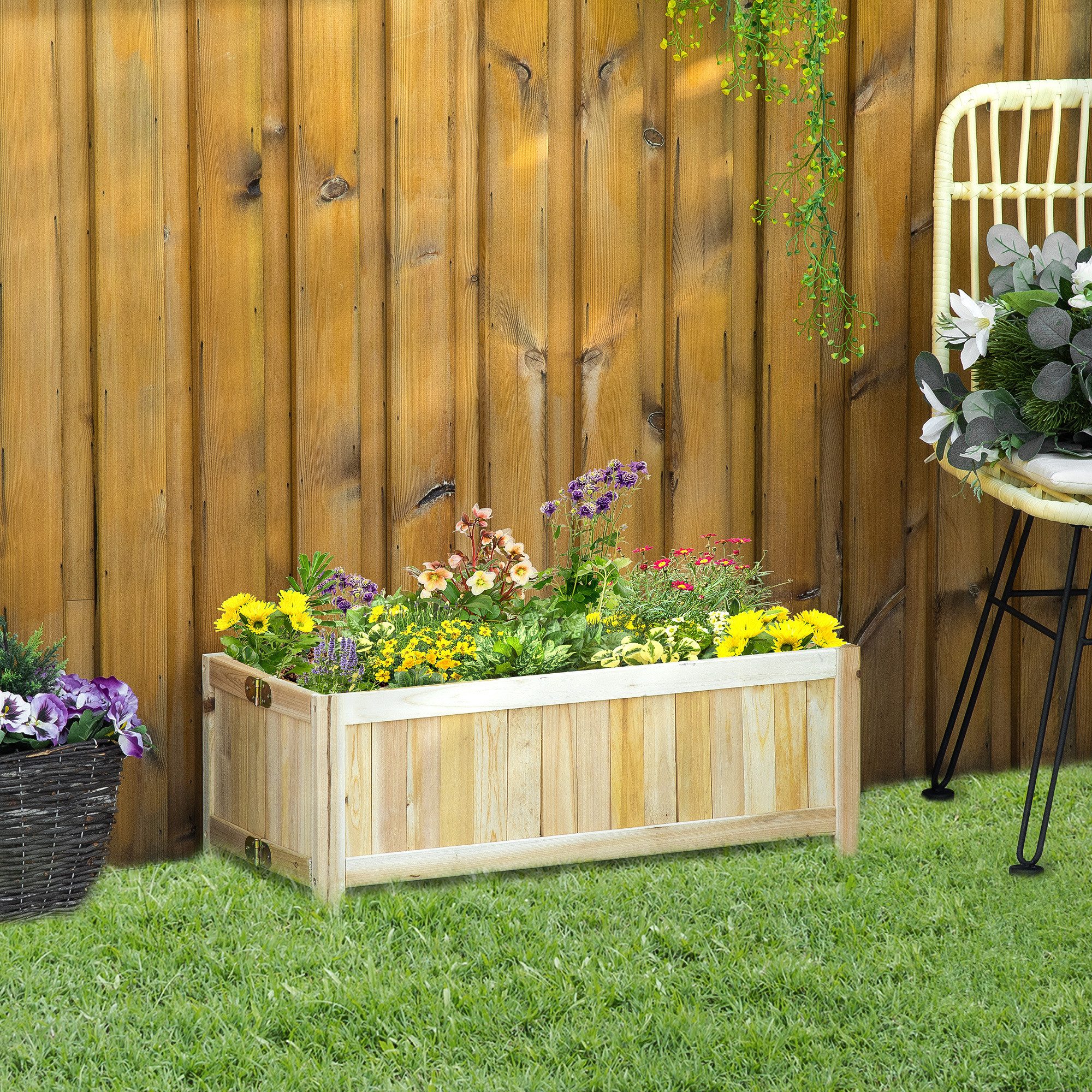 Outsunny Hochbeet Klappbarer, Gemüsebeet, für Terrasse, 70 x 30 x 25 cm (Blumenkasten, 1 St., Pflanzkasten), für Garten, Balkon, Naturholz