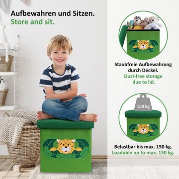 WIESEN.design Spielzeugtruhe Sitzbox Dschungel für Spielzeug Aufbewahrung, 32x32x32cm, 27L, (geeignet für Kallax-Regale), Belastbar mit 150kg, inkl. eines Baumwollsacks, gratis Versand