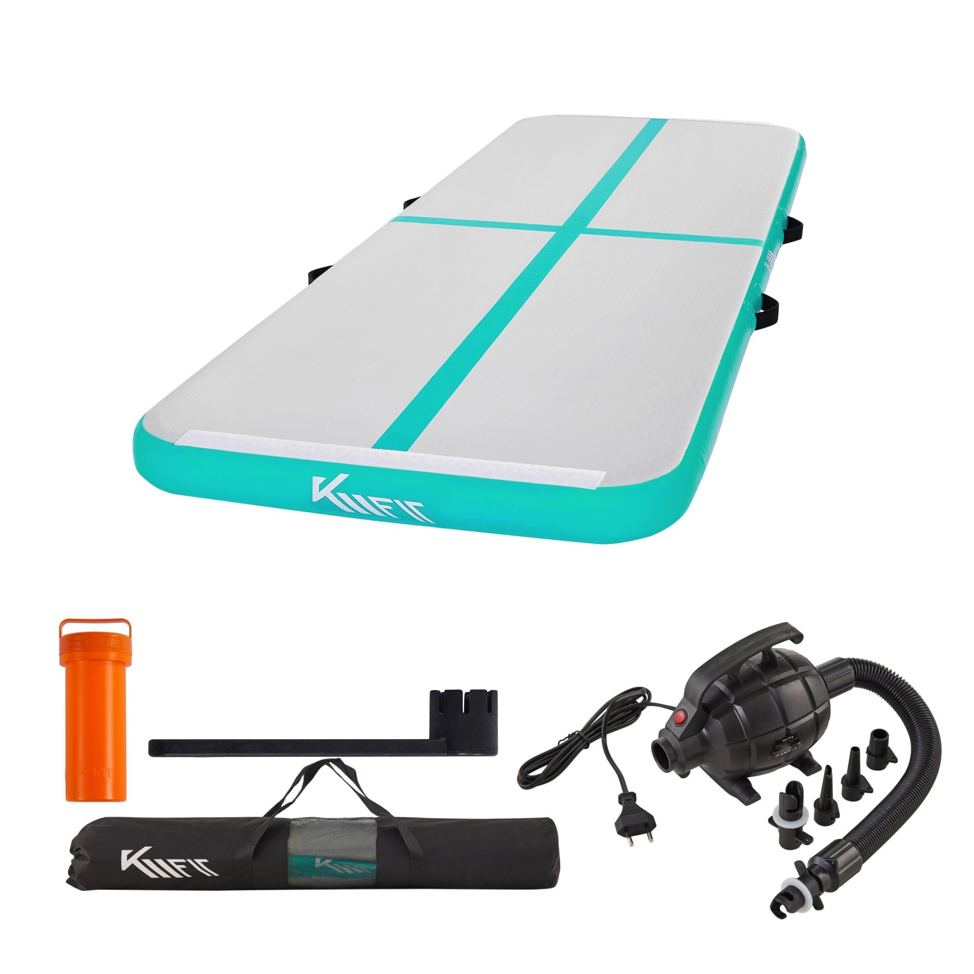 KM - Fit Gymnastikmatte Airtrack Matte Turnmatte Fitness-Matte (1-St., 300 x 100 x 10 cm), mit integrierter Pumpe 600W