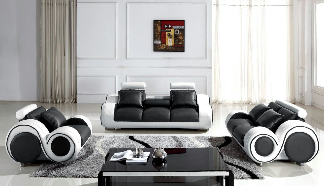 JVmoebel Sofa Moderne Sofas 3+2+1 Sitzer Set Design Sofas Polster Couchen Textil, Made in Europe Schwarz/Weiß