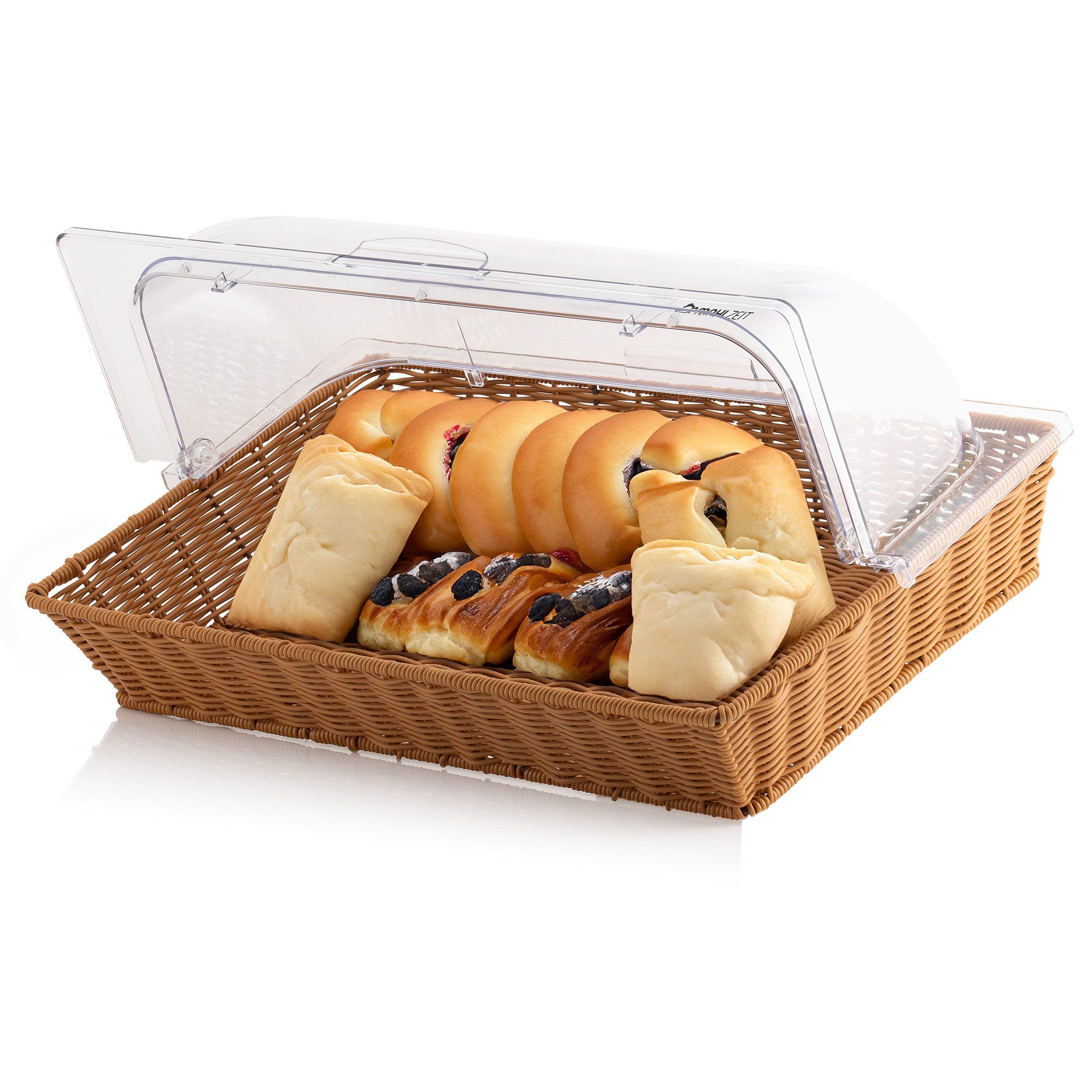 Mahlzeit Brotkorb Rattan, mit Rolltop-Deckel, 53,5 x 33 x 25 cm, geflochtener Korb, Kunststoff