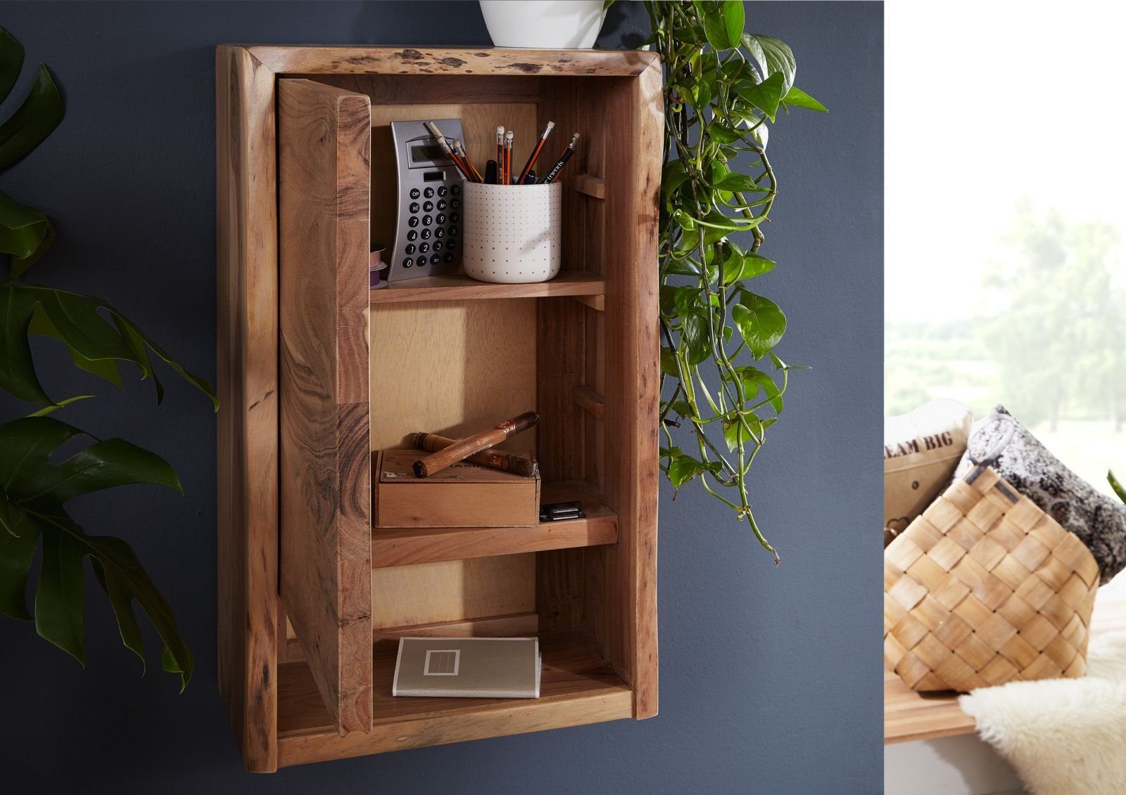 Massivmoebel24 Dreh-/Schwebetürenschrank PURE ACACIA (Hängeschrank Akazie 40x20x70 natur lackiert PURE ACACIA #612) Hängeschrank Akazie 40x20x70 natur lackiert PURE ACACIA #612