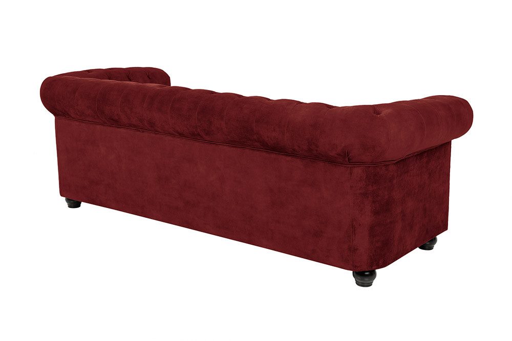 riess-ambiente Sofa CHESTERFIELD 205cm rot - Samt, Federkern-Polsterung, Rundum Bezug, Einzelartikel 1 Teile, 3-Sitzer Couch mit Knopfheftung & Goldnieten - ide – Bild 4 von 5