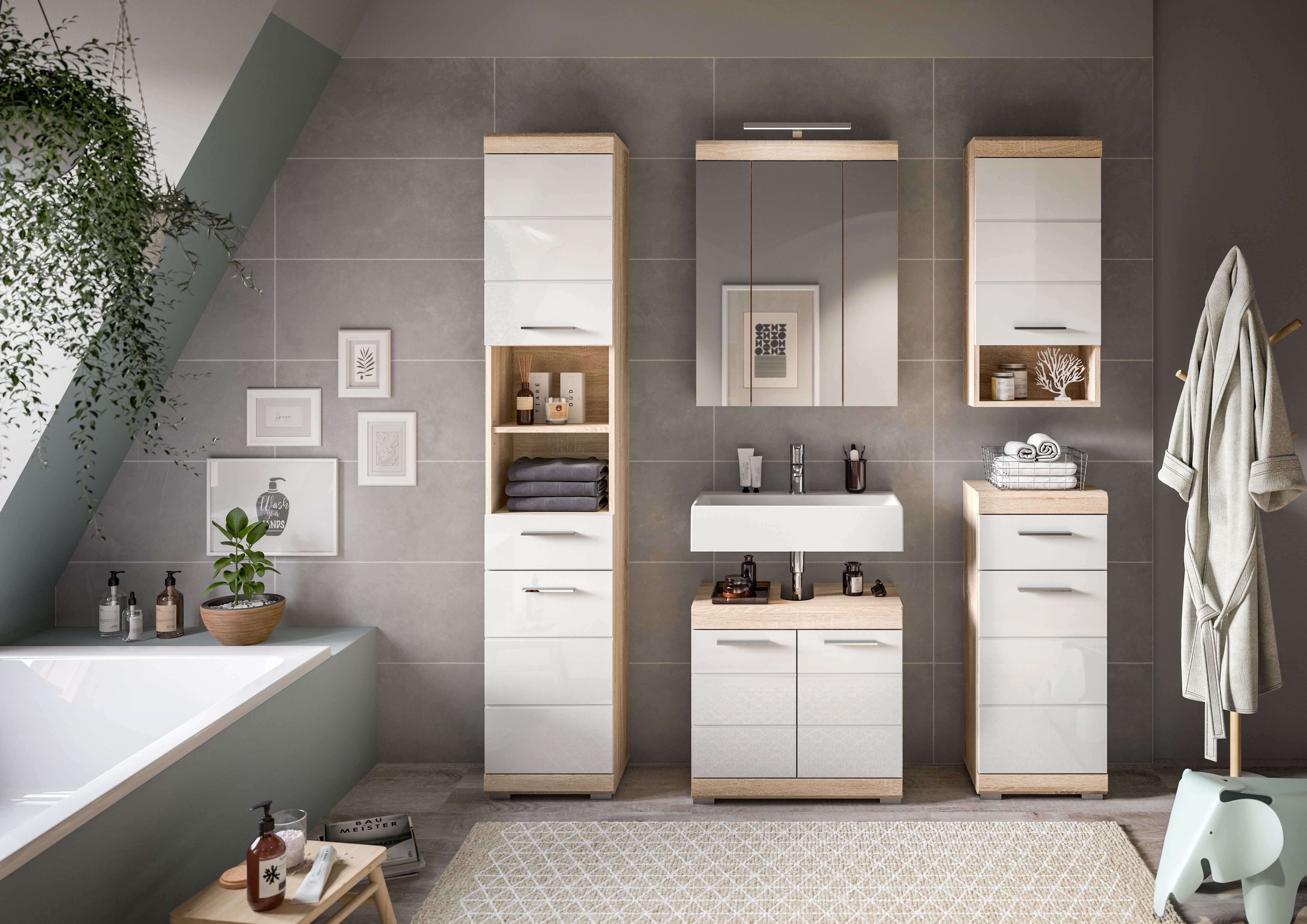 INOSIGN Badmöbel-Set Siena, 5 teilig, inklusive LED Beleuchtung, bestehend günstig online kaufen