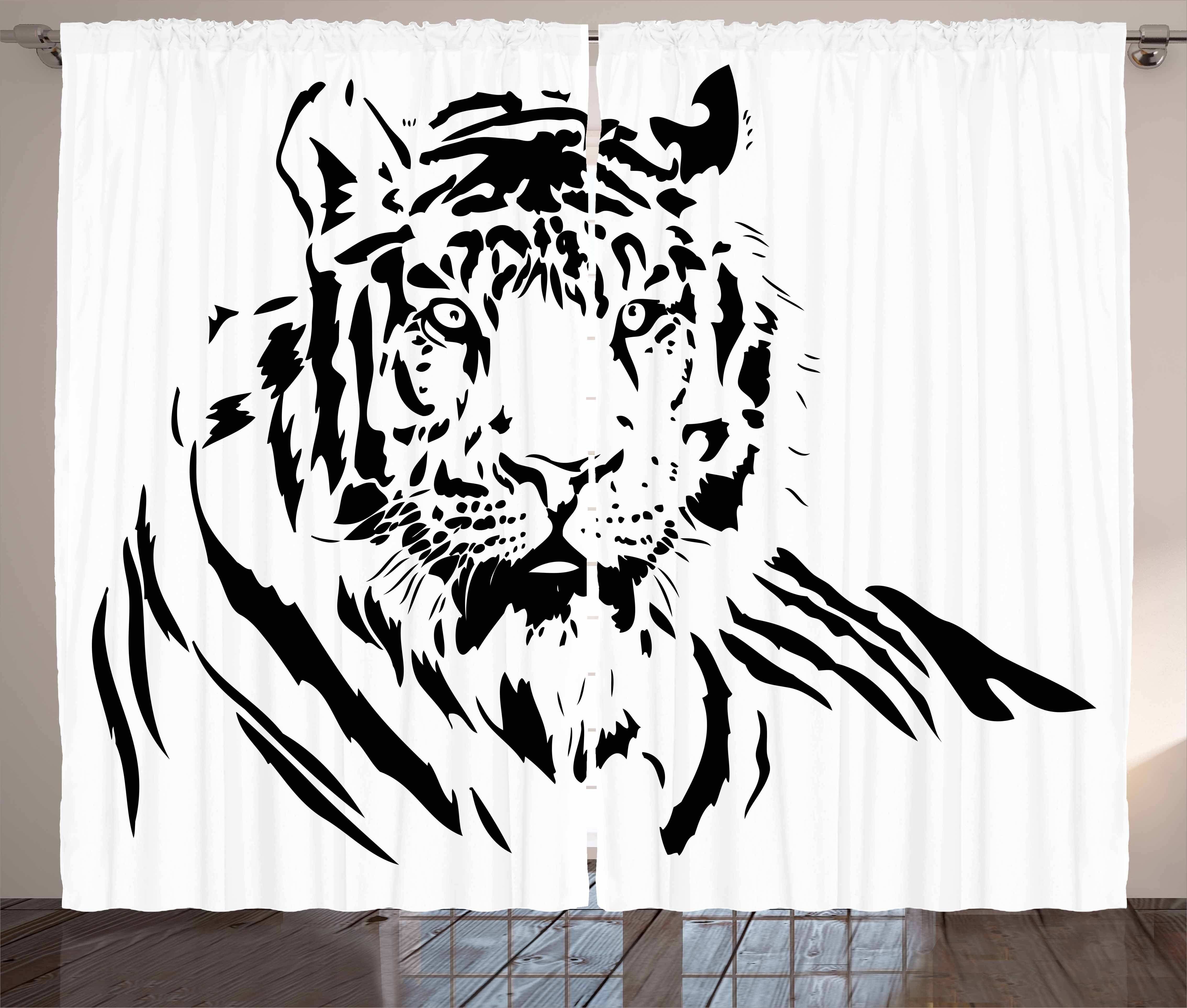 Schlaufen Vorhang Hunter mit Tiger Entwurf Abakuhaus, und Haken, Schlafzimmer Gardine Kräuselband Katzen Schwarzer