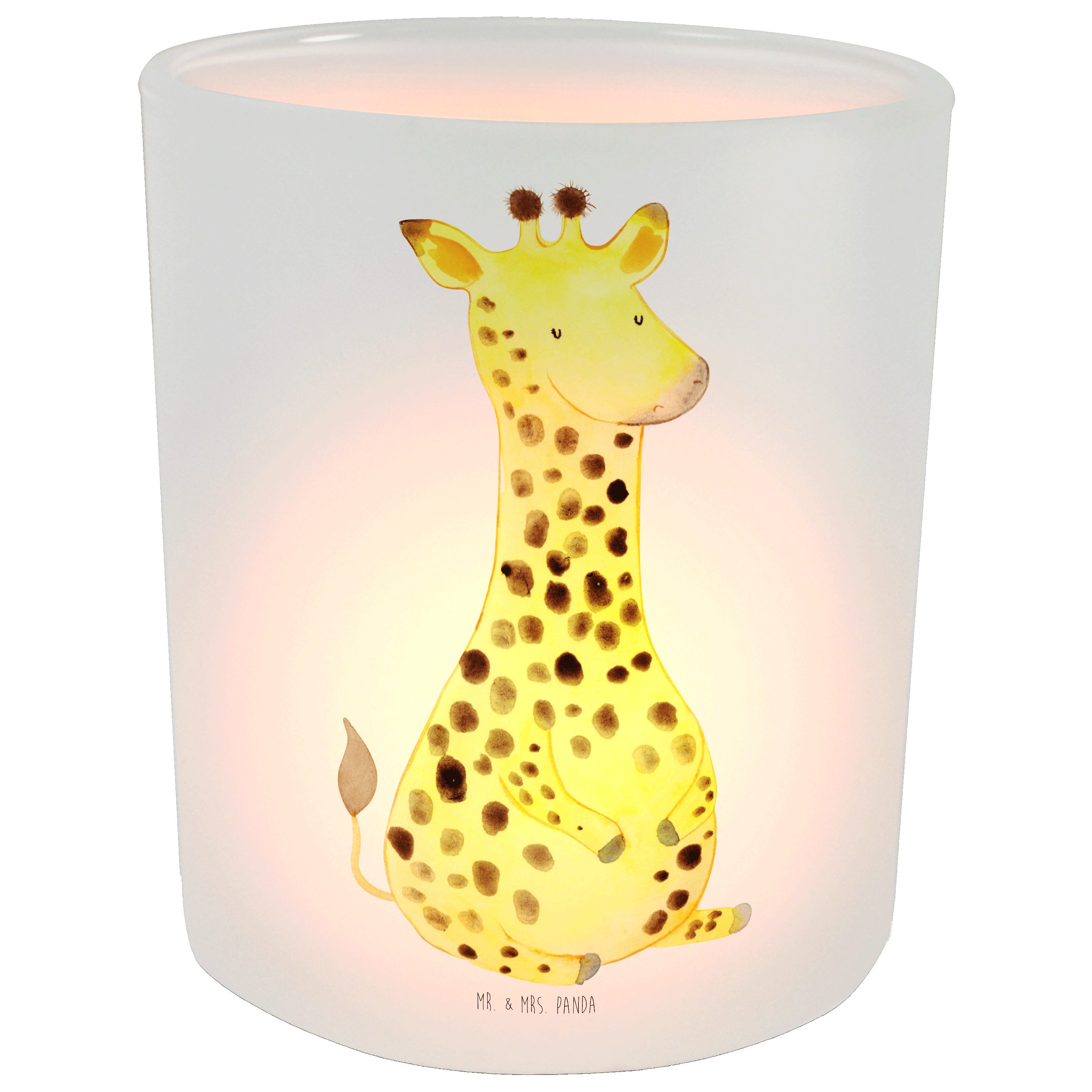 St) Mrs. Zufrieden & Panda Mr. Windlicht (1 - Giraffe Windlicht Geschenk, Kerzenglas, Transparent - Gla