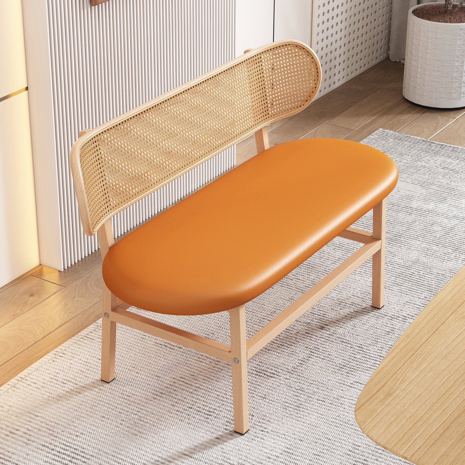 Rattan-Rückenbank, Braun Wohnzimmer, Freizeitbänke Doppelstühle 120x75cm Sitzkissen, Esszimmerstuhl Moderne SEEZSSA ovale für mit Komfortables