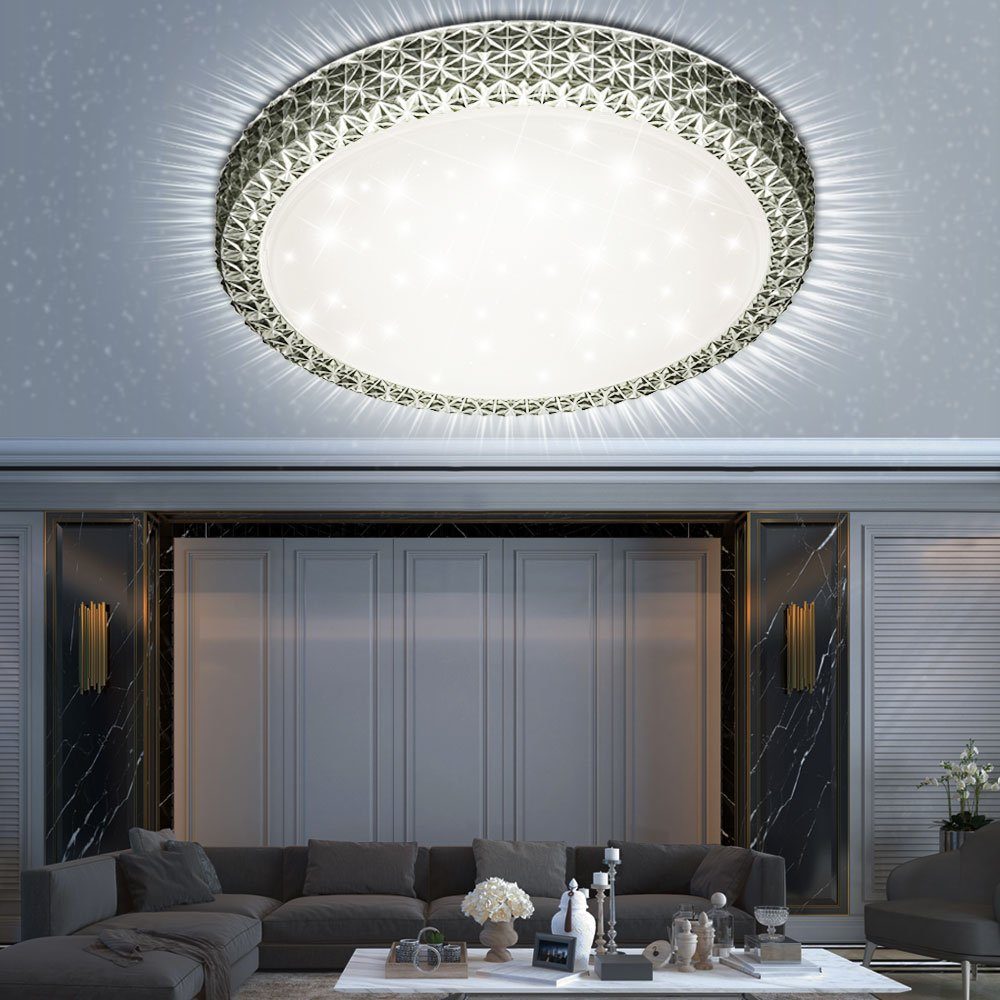 Reality Leuchten LED Deckenleuchte, LED-Leuchtmittel fest verbaut, Warmweiß,  LED 24 Watt Decken Lampe Schlafzimmer Kristall Sternen Effekt Leuchte | Deckenlampen