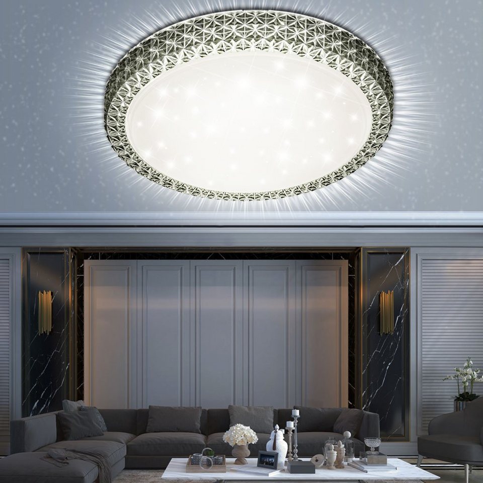 Reality Leuchten LED Deckenleuchte, LED-Leuchtmittel fest verbaut, Warmweiß,  LED 24 Watt Decken Lampe Schlafzimmer Kristall Sternen Effekt Leuchte