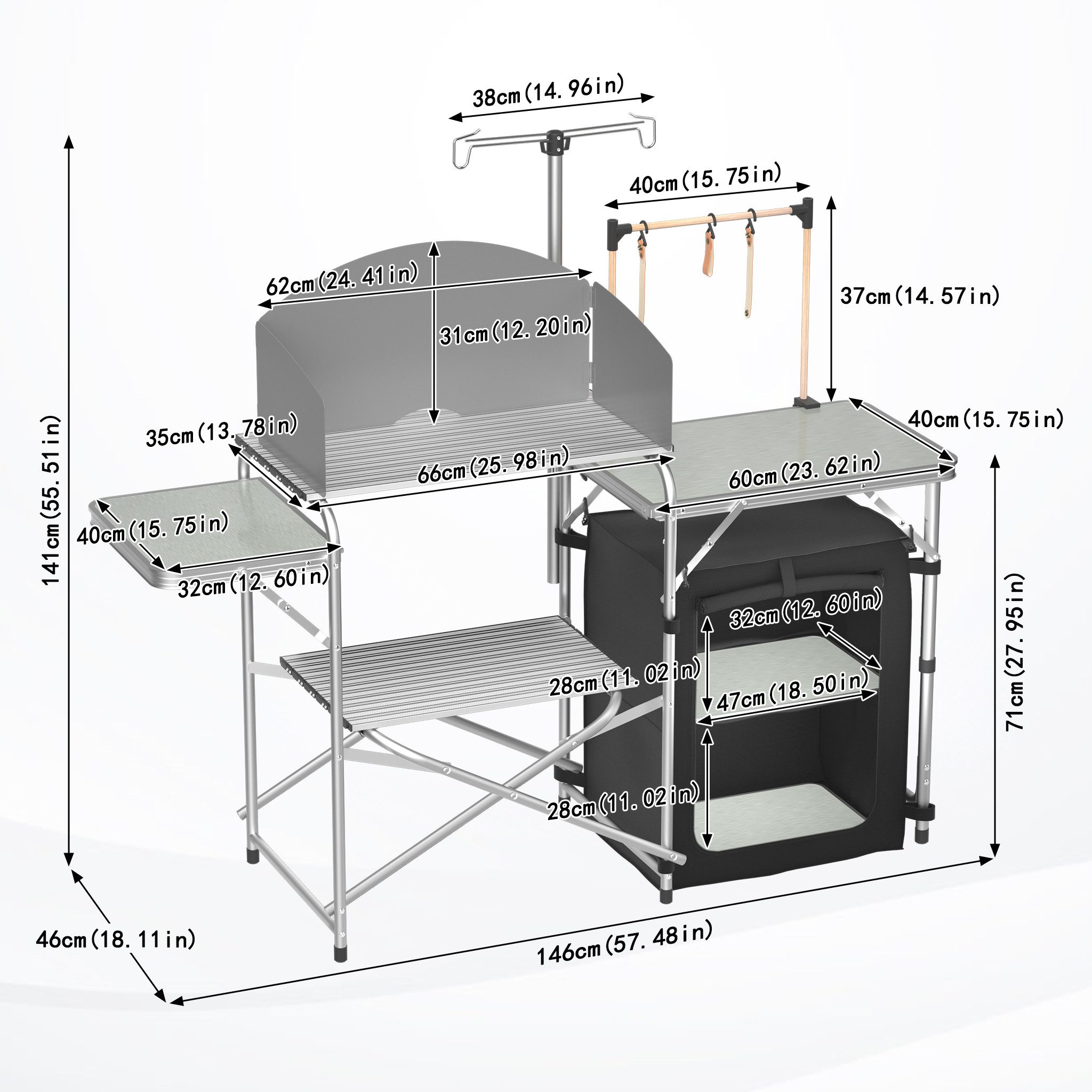 FIVMEN Campingschrank Ablagegestell Grilltisch Campingtisch Aluminiumgestell Tragbar mit Transporttasche