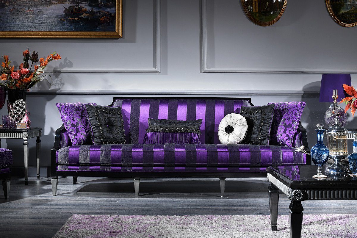 x 88 95 H. im Lila Casa / - Barockstil / Sofa Padrino 244 Sofa cm Schwarz Silber x Wohnzimmermöbel Barock Luxus