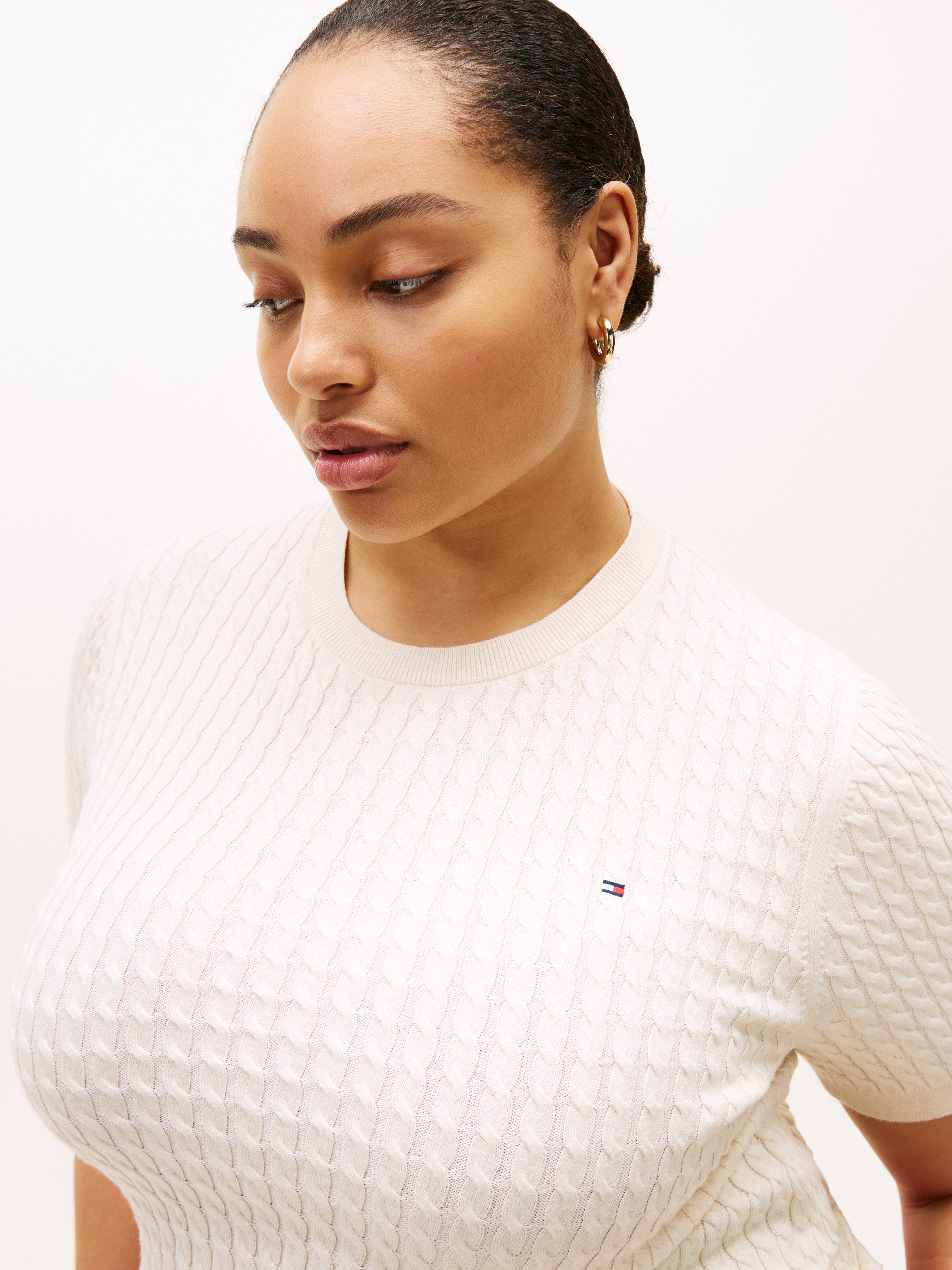 Tommy Hilfiger Curve Rundhalspullover CRV CO CABLE FINE GG CNK S/S SWT in g günstig online kaufen