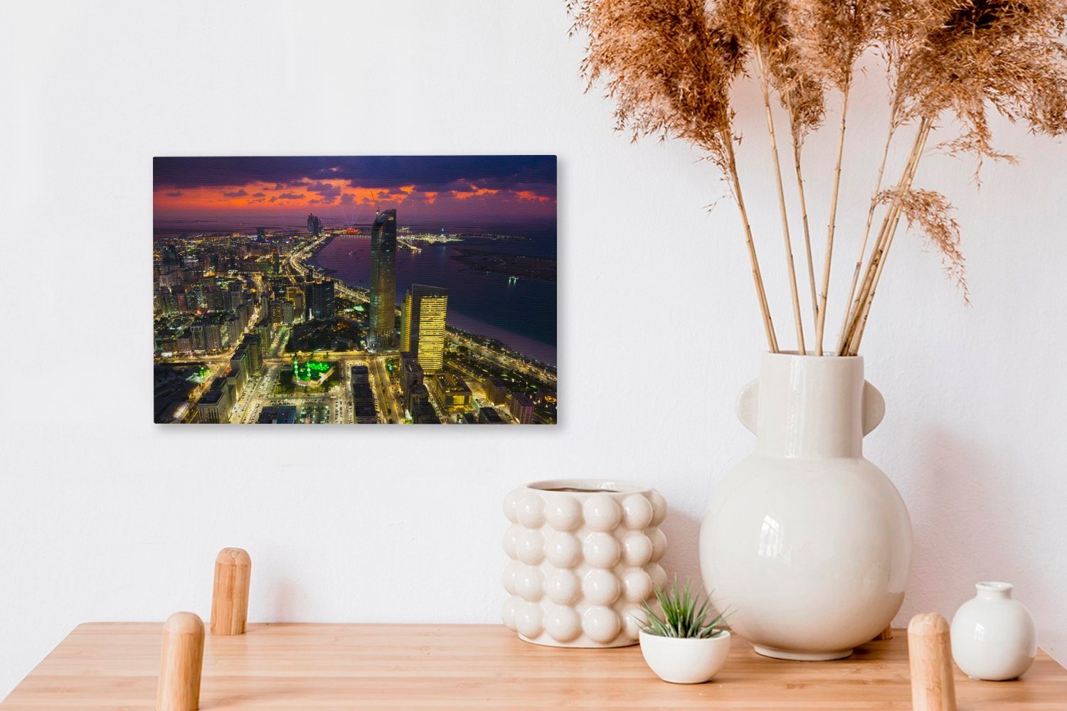 Leinwandbilder, Leinwandbild den Aufhängefertig, cm mit, Arabischen 30x20 in Emiraten Skyline Abu von Wandbild OneMillionCanvasses® Vereinigten Wanddeko, (1 St), Dhabi Die
