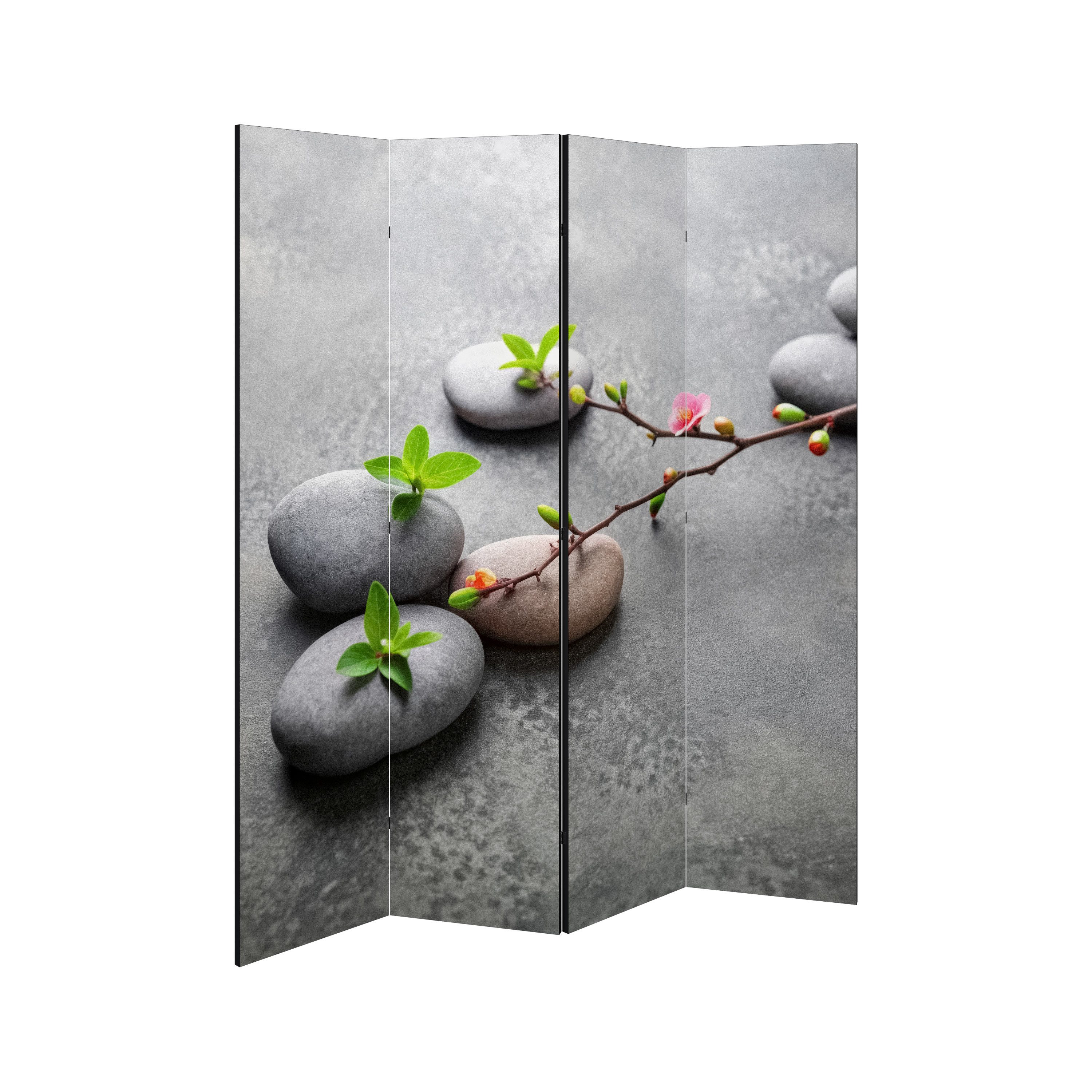 SPACEREBELS Paravent STONES AND BLOSSOMS (1 St), Raumteiler mit 4 Paneelen, beidseitig bedruckt, 152 x 168 cm