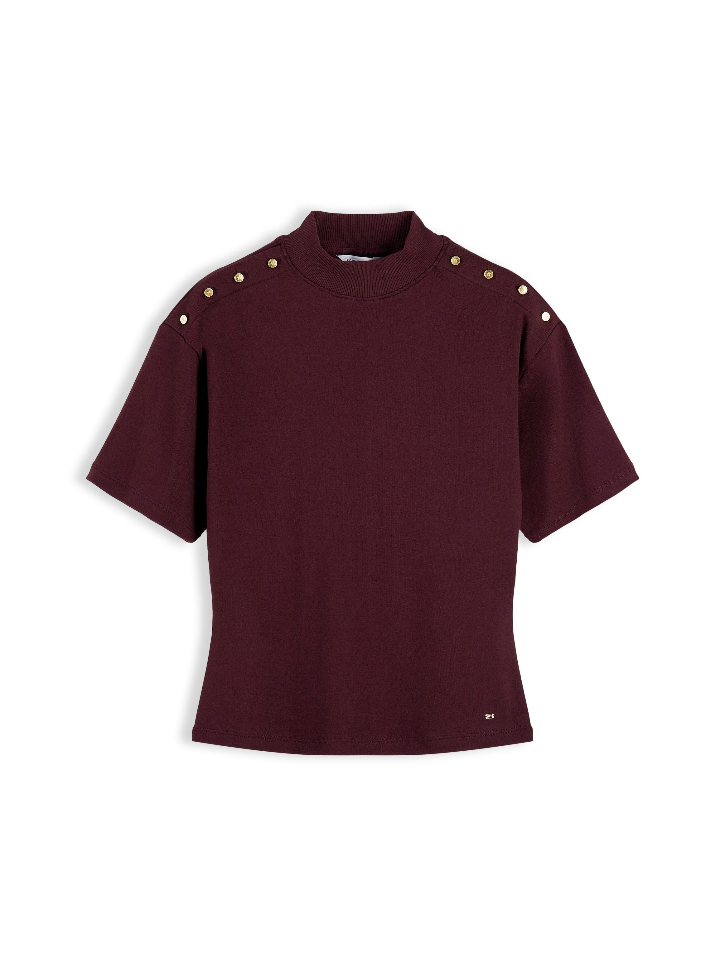 Tommy Hilfiger T-Shirt GOLD BUTTON HIGH-NK S/S TEE Baumwolle – Bild 5 von 5