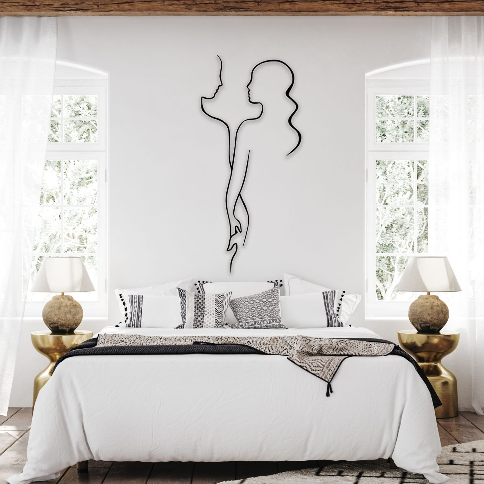 Jumpeak Wanddekoobjekt Metall Paar Hält Hände Wanddekoration, Liebe Silhouette, Abstrakt, Hergestellt aus Metall,Schwarz,weiß, Gold, Silber, 4 Größen