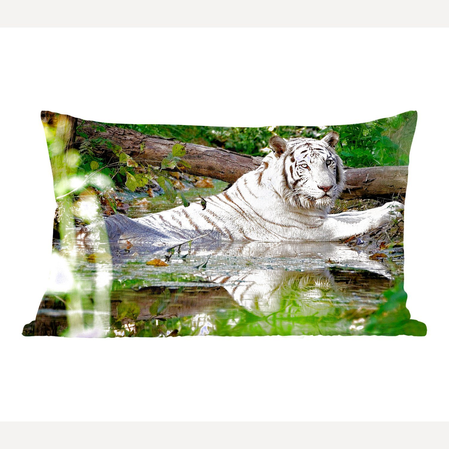 MuchoWow Dekokissen Weißer Tiger im Wasser, Wohzimmer Dekoration, Zierkissen, Dekokissen mit Füllung, Schlafzimmer